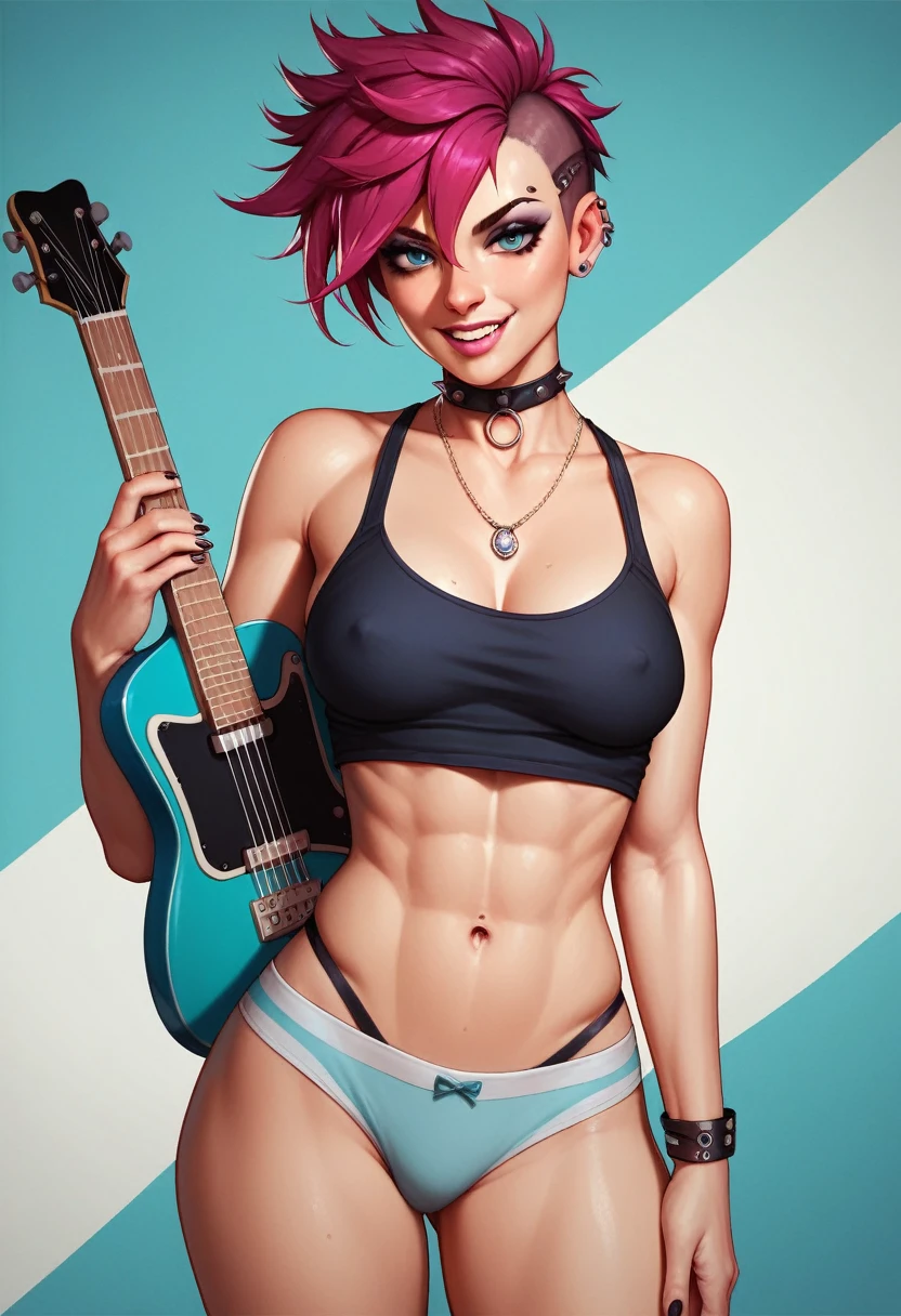 sexy pixie hair punk woman underwear guitar