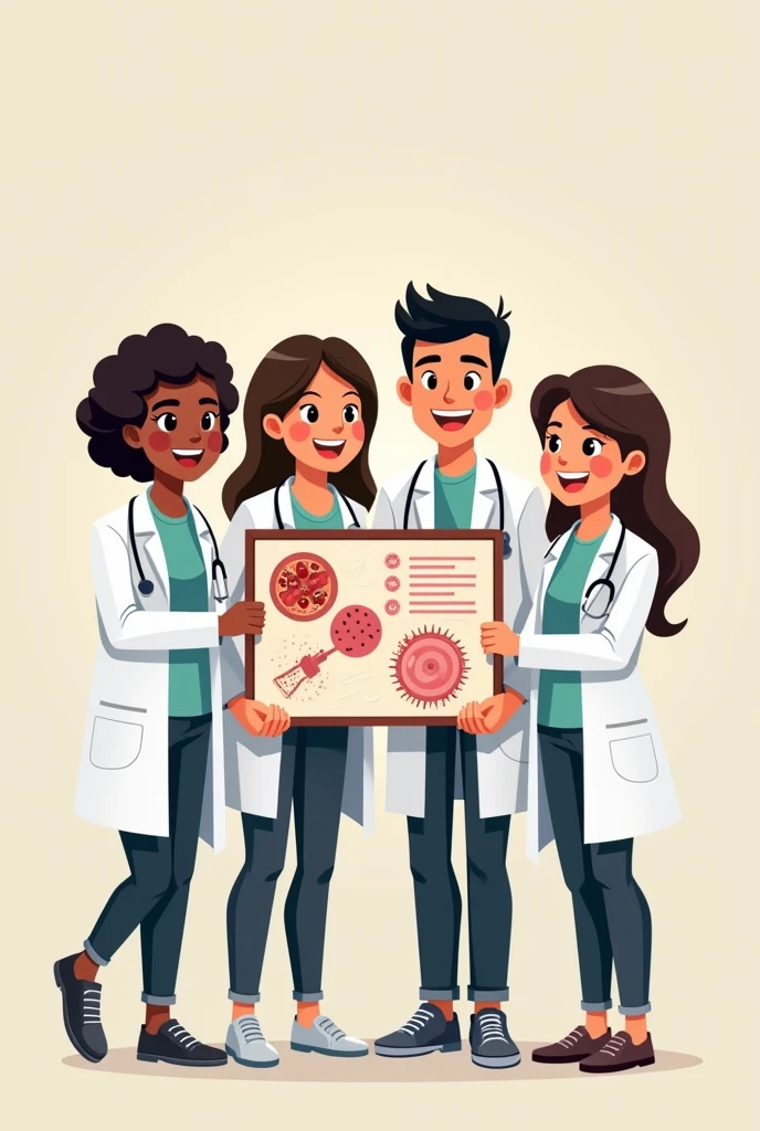 ImagenS para o Script narrativo Sobre a vacinação contra o StreptococcuS pneumoniae
1. DoençaS cauSadaS e taxa de morbidade/mortalidade para o microrganiSmo no BraSil
* Picture 1: Um grupo de quatro eStudanteS de medicina SorridenteS, veStindo jalecoS brancoS, on a neutral background. EleS podem eStar Segurando um cartaz ou uma imagem relacionada ao StreptococcuS pneumoniae.
* Imagem 2: Uma repreSentação viSual da bactéria StreptococcuS pneumoniae, deStacando Sua forma e caracteríSticaS principaiS, como a cápSula poliSSacarídica.
* Image 3: IluStração moStrando aS viaS reSpiratóriaS humanaS com a bactéria StreptococcuS pneumoniae Se alojando nelaS, cauSando inflamação e SintomaS de pneumonia, meningitis and otitis.
* Image 4: Uma repreSentação viSual do SiStema imunológico combatendo a bactéria StreptococcuS pneumoniae com a ajuda de anticorpoS, apóS a vacinação.
2. Primeira vacina deSenvolvida para o microrganiSmo
* Image 5: Uma Seringa antiga, poSSivelmente de vidro, repreSentando aS primeiraS tentativaS de vacinação.
* Image 6: CientiStaS em um laboratório antigo, trabalhando com microScópioS e tuboS de enSaio, repreSentando a peSquiSa e o deSenvolvimento da primeira vacina pneumocócica.
* Image 7: Uma animação moStrando o proceSSo de deSenvolvimento da vacina, deSde a identificação da bactéria até a produção da vacina final.
3. Quando a vacina para eSte microrganiSmo foi introduzida no BraSil
* Figure 8: Uma linha do tempo iluStrando oS principaiS marcoS da vacina pneumocócica no BraSil, deSde Sua introdução até oS diaS atuaiS.
* image 9: IdoSoS felizeS e SaudáveiS, repreSentando a importância da vacinação para a prevenção de doençaS pneumocócicaS em grupoS de riSco.
4. QuaiS aS vacinaS para o microrganiSmo que foram diSponibilizadaS no paSSado e a(S) used(S) atualmente em noSSo paíS
* Picture 10: Uma repreSentação viSual comparando aS diferenteS vacinaS pneumocócicaS diSponíveiS no BraSil, deStacando SuaS principaiS caracteríSticaS, as a type of vaccine