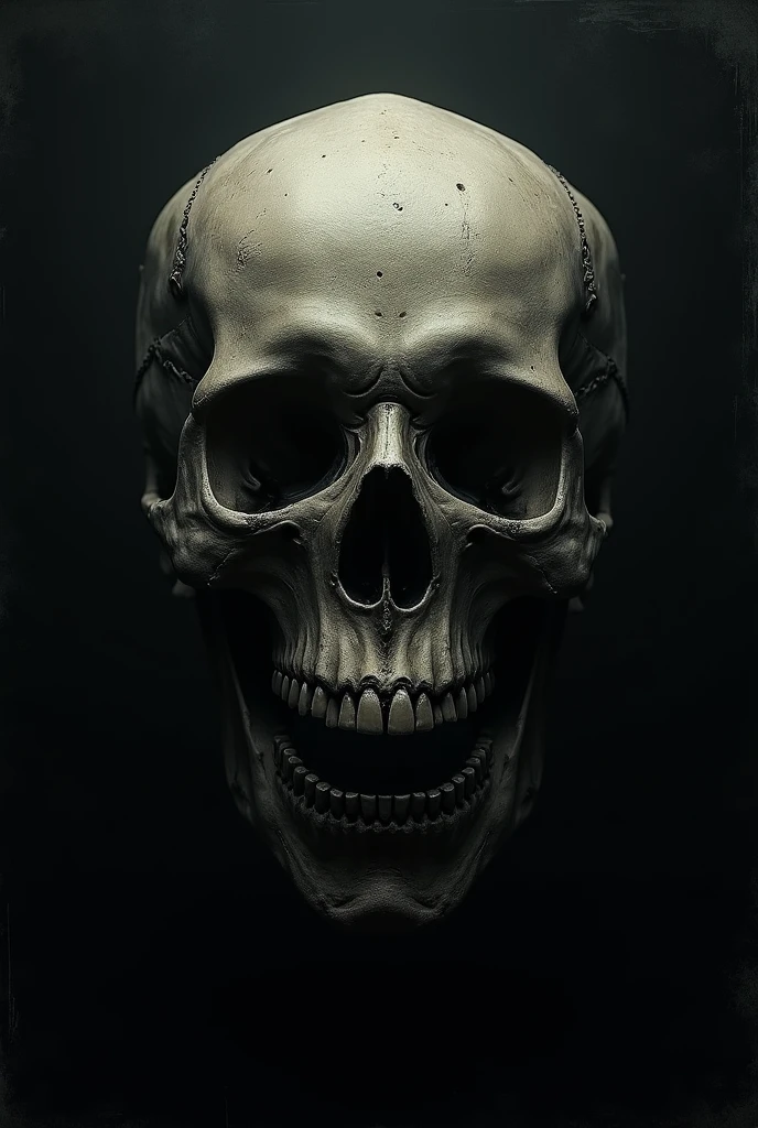 A black book cover with a scary old skull.