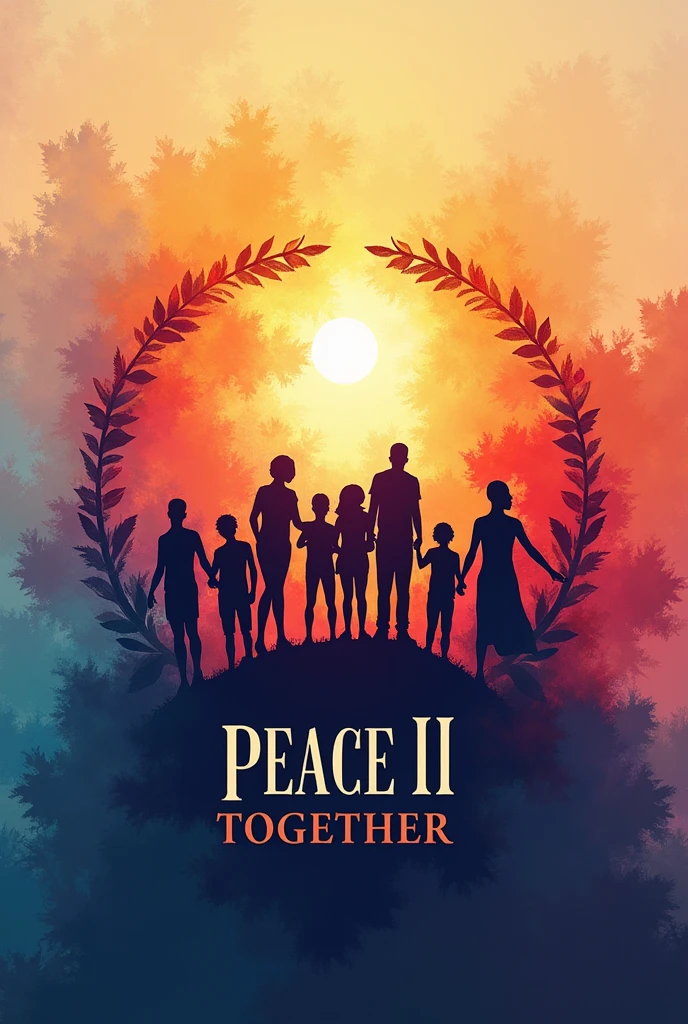 create a catchy logo and a word "peace" and "together" and a roman number of 2 in it like make it more colorful and put a people that have "peace "