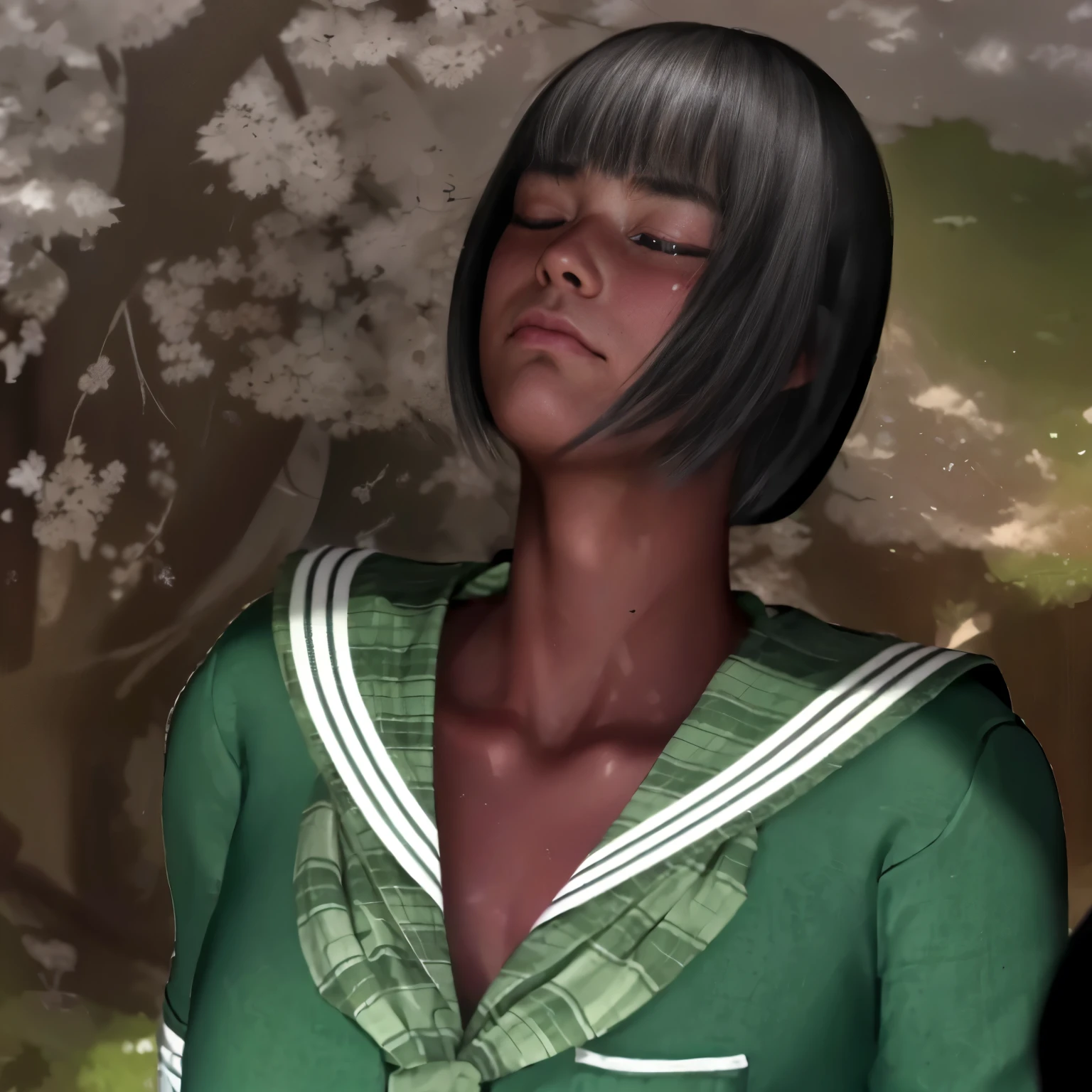 (Highest quality, masterpiece), (Beautiful 11 year old Japanese girl), (freckles:0.6), ponytail, Track and field athlete,Grimacing、((Frowning、Crying face))、Sweaty、close your eyes tight、Blink、((close your eyes、Are sleeping))、((Blink、close your eyes))、