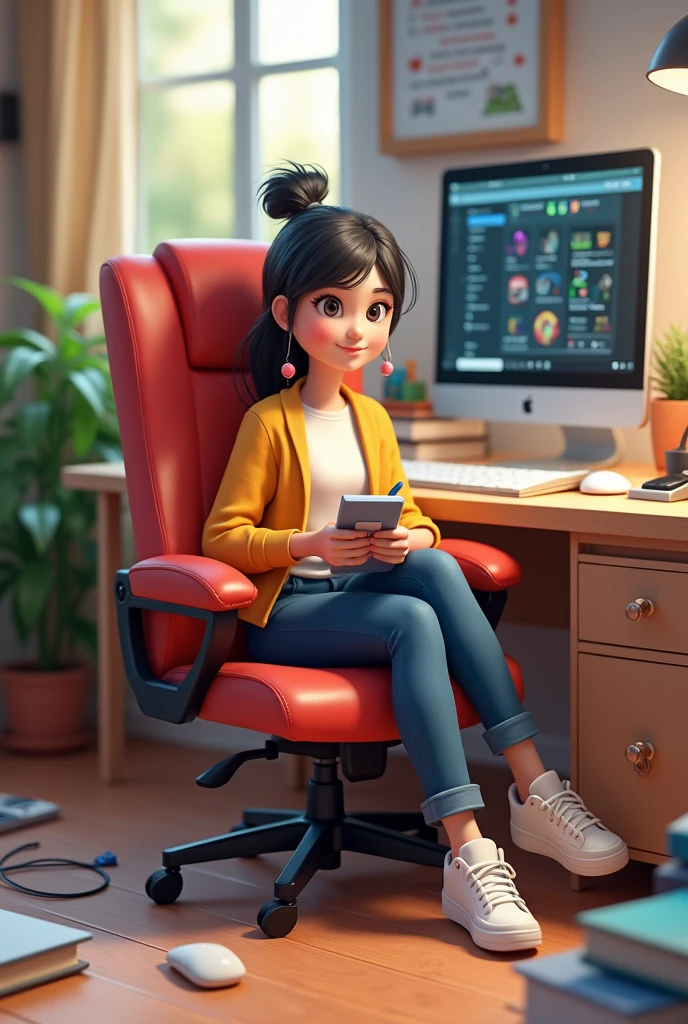 Creat a 3d logo of 10 class study background sit chair a hot girl with study in her gaming rome up side in background write study of class 10