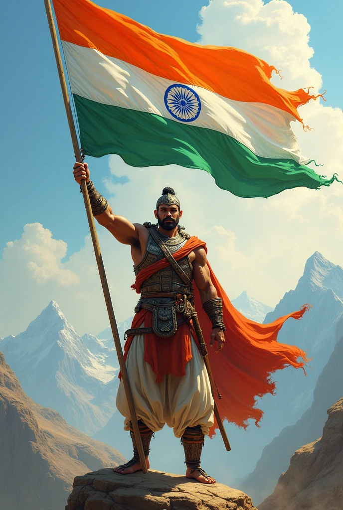 A warrior holding Indian flag
