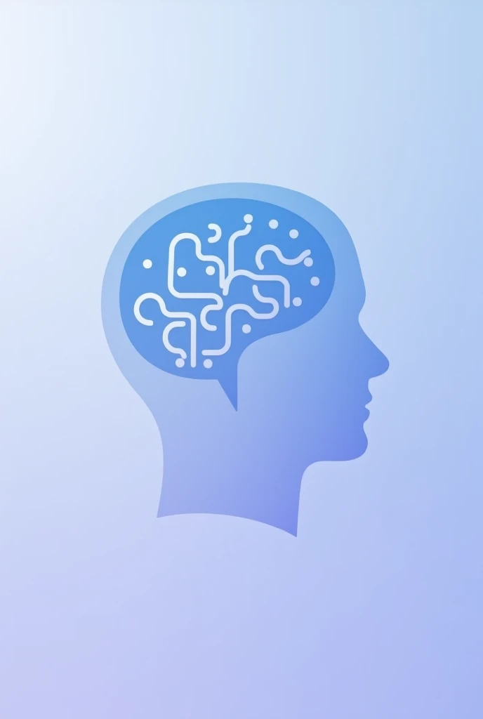 Abstract avatar for a psychology chatbot. Minimalist flat design, soft gradient of light blue to light purple, silhouette of a human head with flowing lines inside resembling neural connections or waves. Calm, safe, trustworthy vibe.