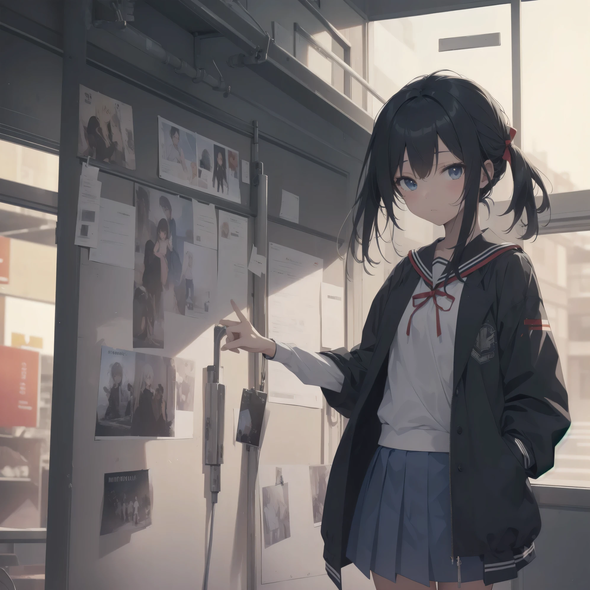ultra-absurdres-Top quality by artist God, ultra-detailed, high resolution, anime moe artstyle, best anime 8k konachan wallpaper, pixiv contest winner, pool:2810, perfect anatomy,break, 1girl, (Please draw a girl walking sleepily to school alone. )break,(Solo,little female, 13-year-old:1.3),Full limbs, complete fingers,a junior high school student, (very short hair), short cut, flat chest, , small butt, small black eyes, beautiful detailed eyes, well-proportioned iris and pupils, expressive eyes, highres detailed hair, soft expression, salor school_uniform, sailor collar, serahuku, bow, pleated skirt,(Detailed Lighting), (Detailed background), in the School commute route. break,super detailed skin, Best cinematic lighting powered by famous artist, 8k,beauty illustration,photoshop_(medium),very aesthetic,break,((artist:yuureidoushi_(yuurei6214) )), artist:clamp ,artist:carnelian ,artist:kantoku ,
