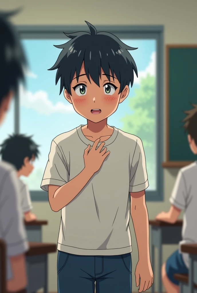 Japanese high school boy embarrassed by erection