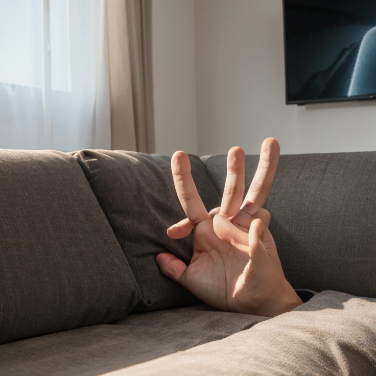 Super realistic 4k couch , with realist human hands coming out of couch, no body,