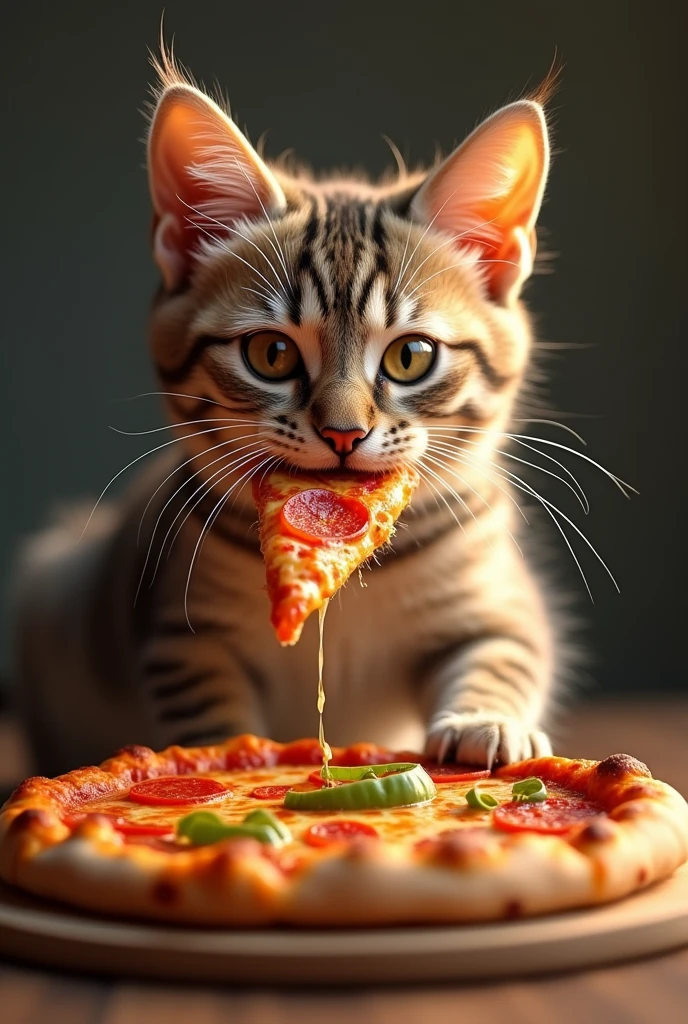 Cat eating pizza and drinking wine