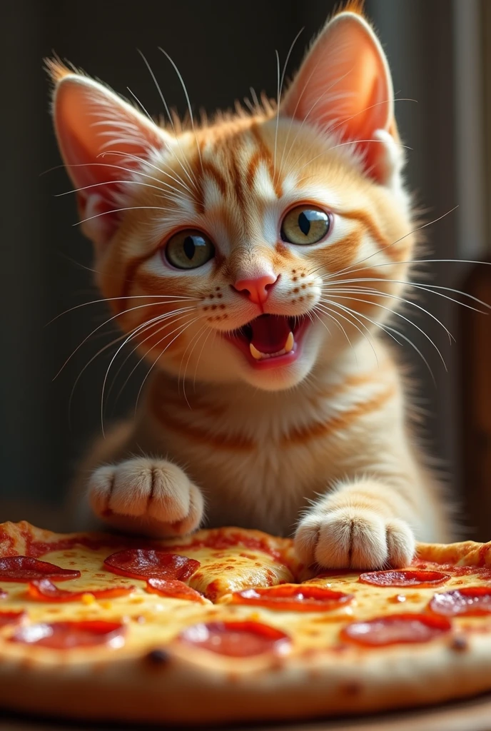 Generate cat who eats pizza
