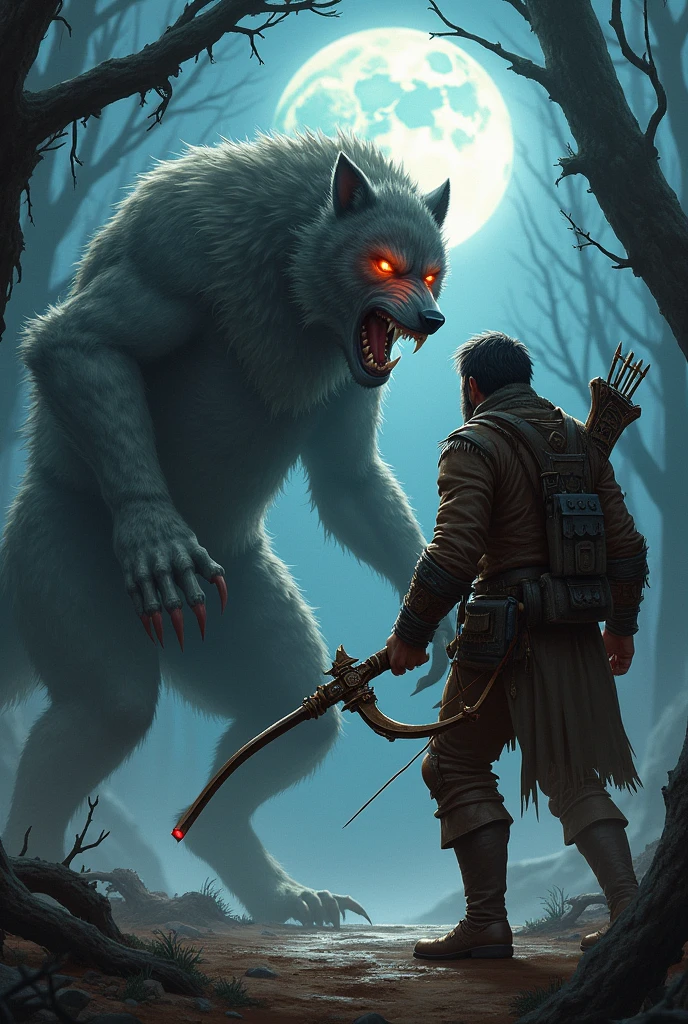 Create an image of the hunter and the werewolf