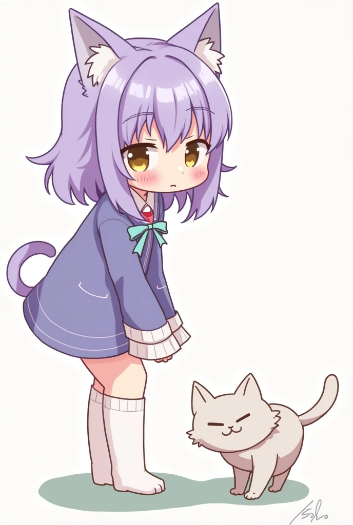girl、Purple Hair、Cat ear、Pee、Peeing、Cat porridge、Urine、Peeを漏らしている