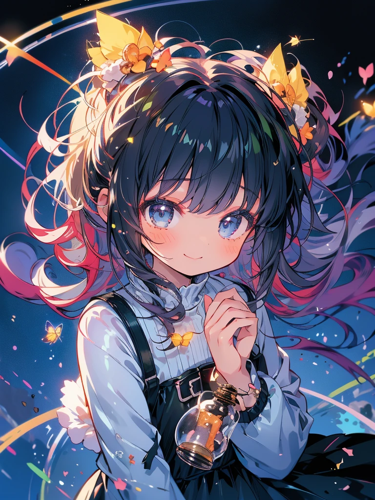Masterpiece、Delicate expressiveness、A girl 、Cat ear、smile、river、In the mountains、Fireflies fly、Firefly Light、night、(((Composition from above)))
