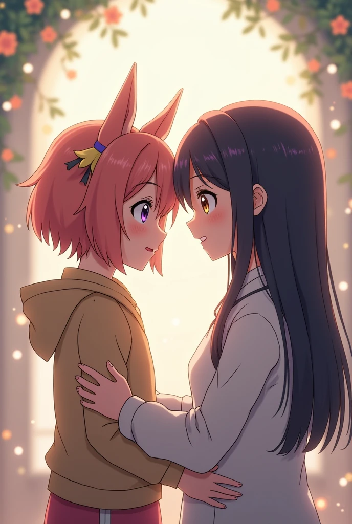 Anime character being patted on the back by another