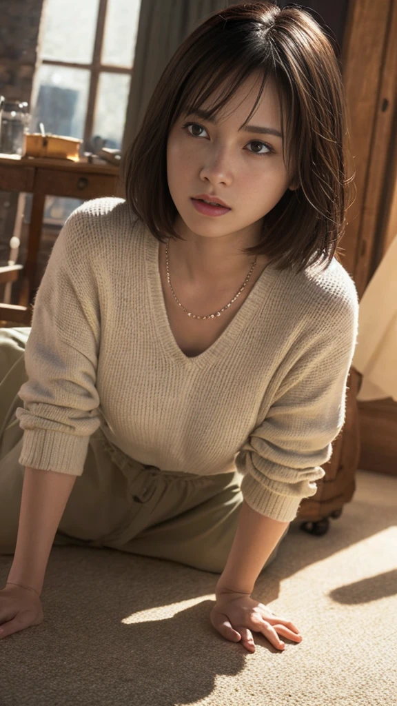 (Highly detailed CG Unity 8k wallpaper)、(masterpiece)、(Highest quality)、(Super detailed)、(Best illustrations)、(Best Shadow)、Ultra-high resolution、(Real、Photorealistic:1.2)、(Reiwa&#39;s Kyoko Otonashi:1.4)、(Long hair with bangs that fall on the forehead:1.4)、(Large Breasts:1.4)、((nude:1.4))、(Small light-colored nipples and areola:1.4)、(You can see even the cleavage:1.2)、(G Cup:1.4)、(Pearl Necklace:1.4)、(Hotel lounge:1.2)、(Red Lip:1.4)、The posture is relaxed、Using lighting and shadows、Emphasizing three-dimensionality and realism、Please express natural light reflection、Puffy eyes、Close-up、Cloudy soft light、(Upper Body:1.4)