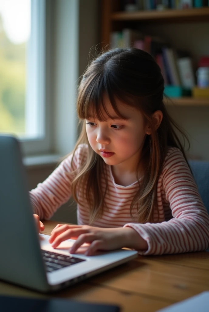 Generate a girl who have to do work on laptop