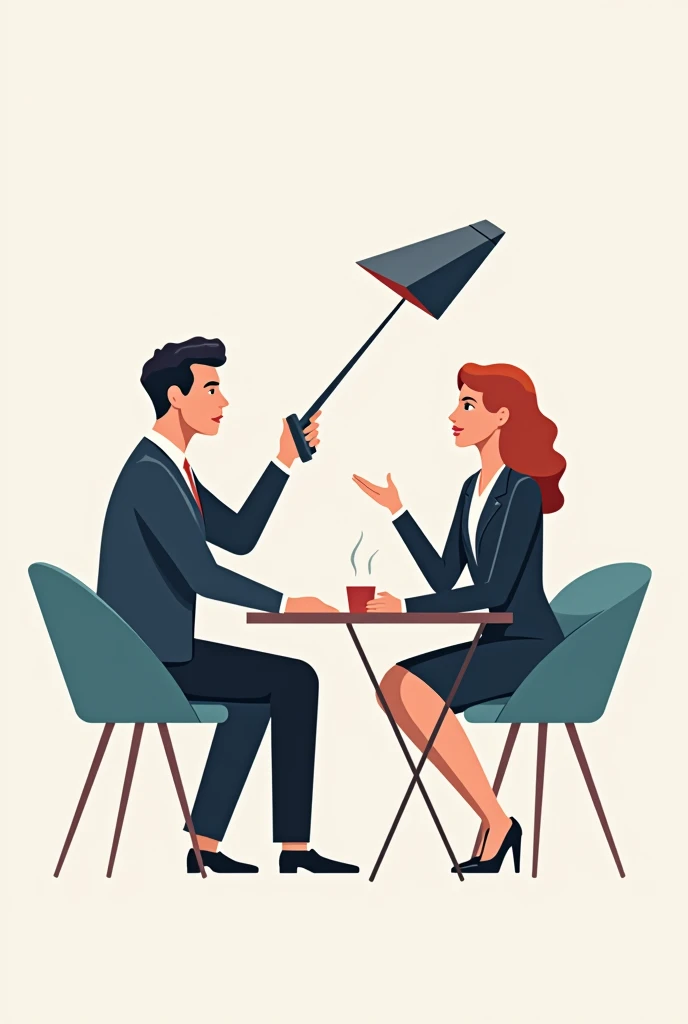 Create a logo design of reporter asking question to man using boom mic