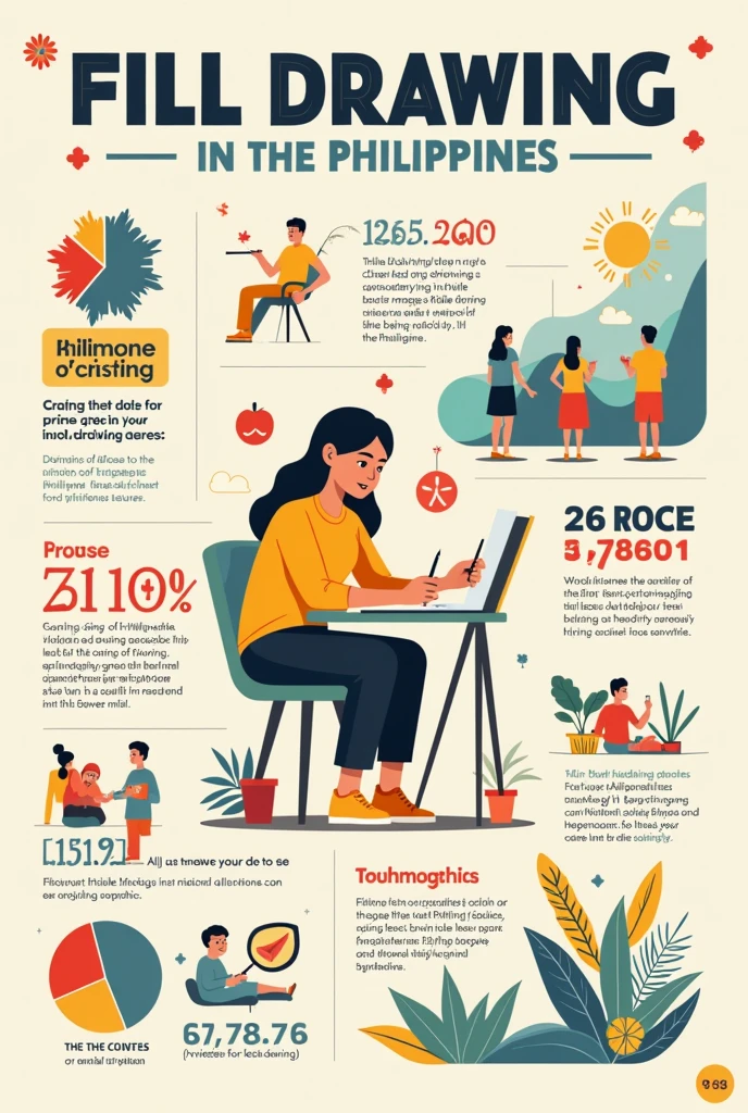 Make a very simple knfographic with readable text from the philippines where the topic is about drawing