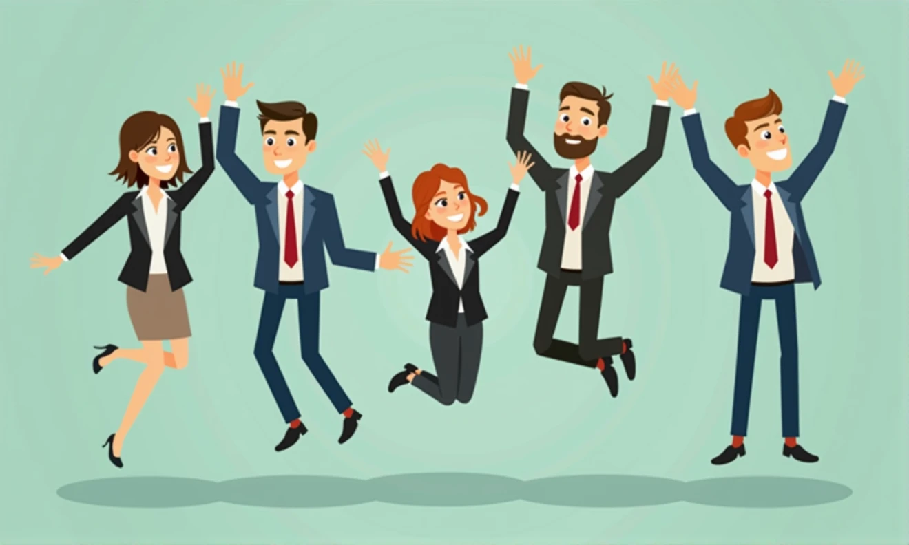 business people jumping celebrating success cartoon illustration