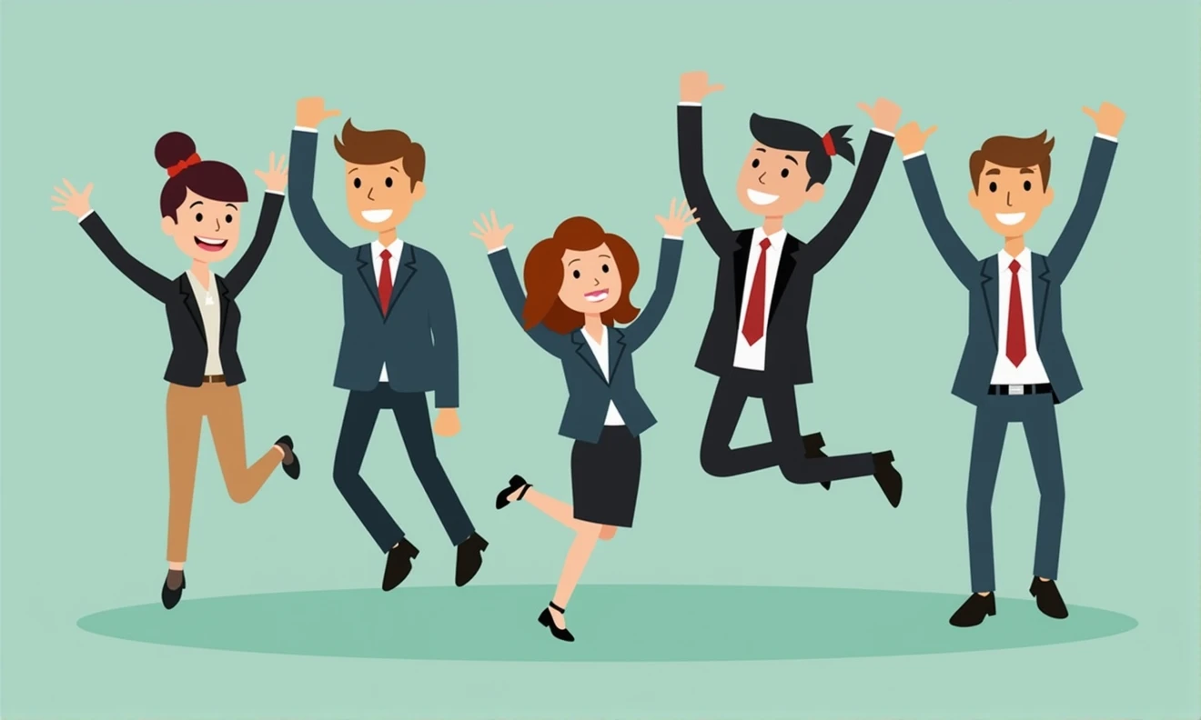 business people jumping celebrating success cartoon illustration