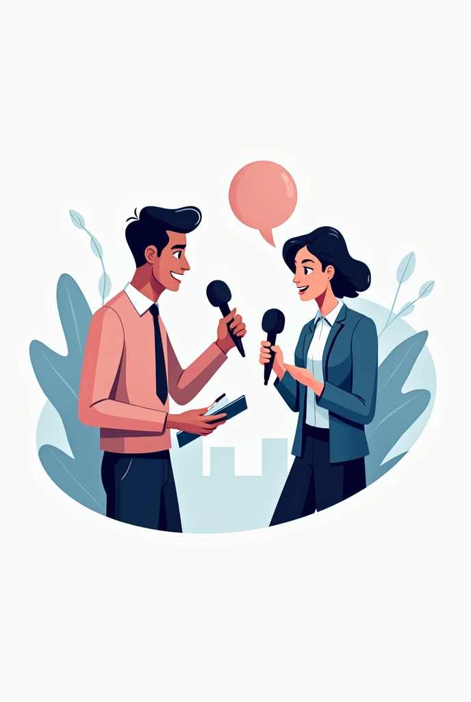 Create a logo design of reporter asking question to man using microphone


