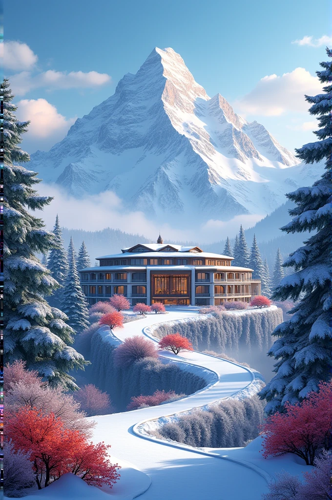 An image containing hotel, resort, bus trip service, K2 mountain and Murree snowfall in a flower pattern to be used at homepage of my website 