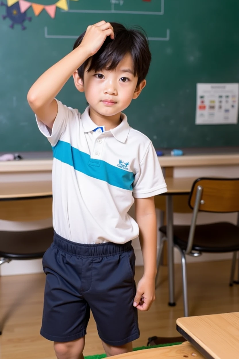 Boy pulls down his pants to pee