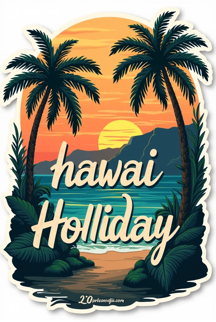 hawai vintage cut sticker And text "hawai holliday"