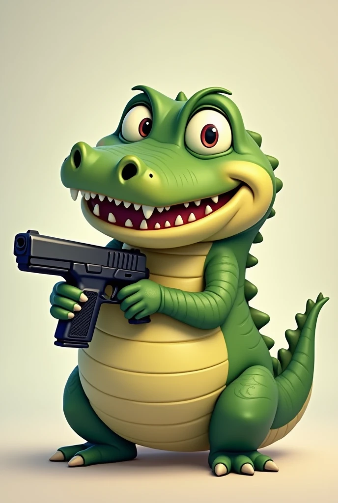Cute crocodile with chubby body holding a Glock 