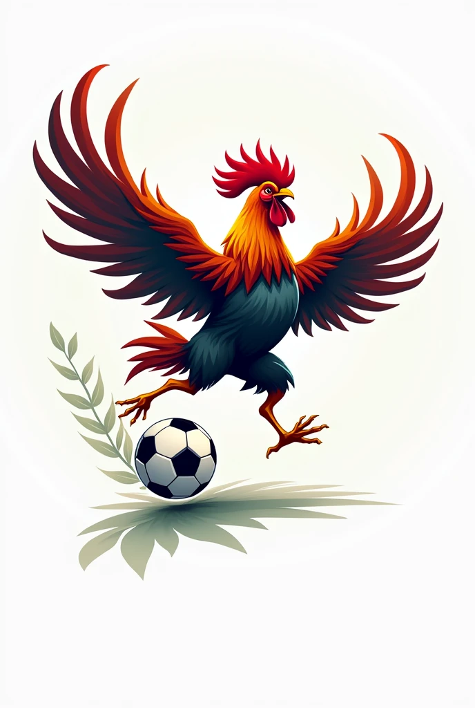 Create a logo of a flying rooster kicking a 3D ball