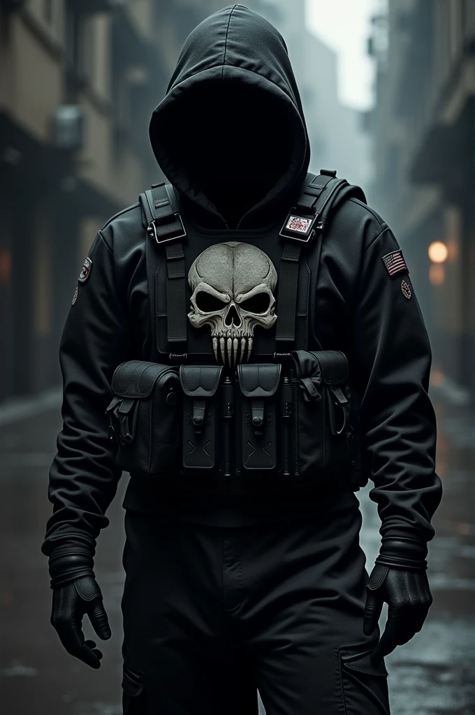 Completely black weapons clothing with a skull