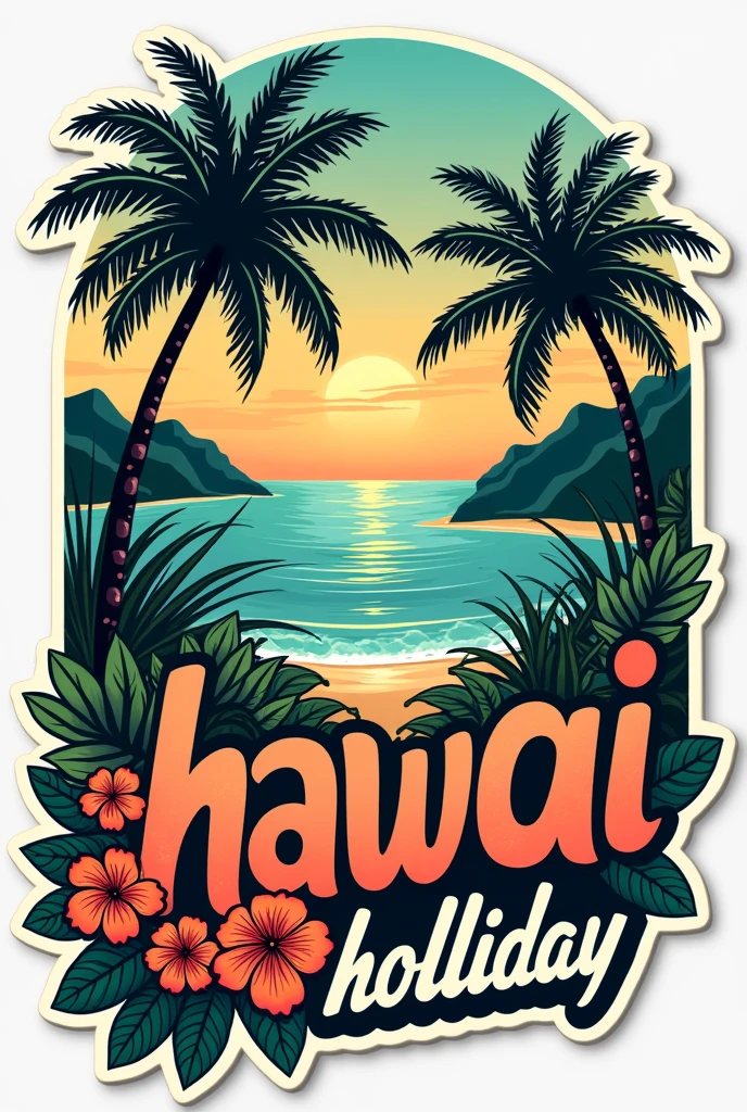 hawai vintage Classic cut sticker And text "hawai holliday"