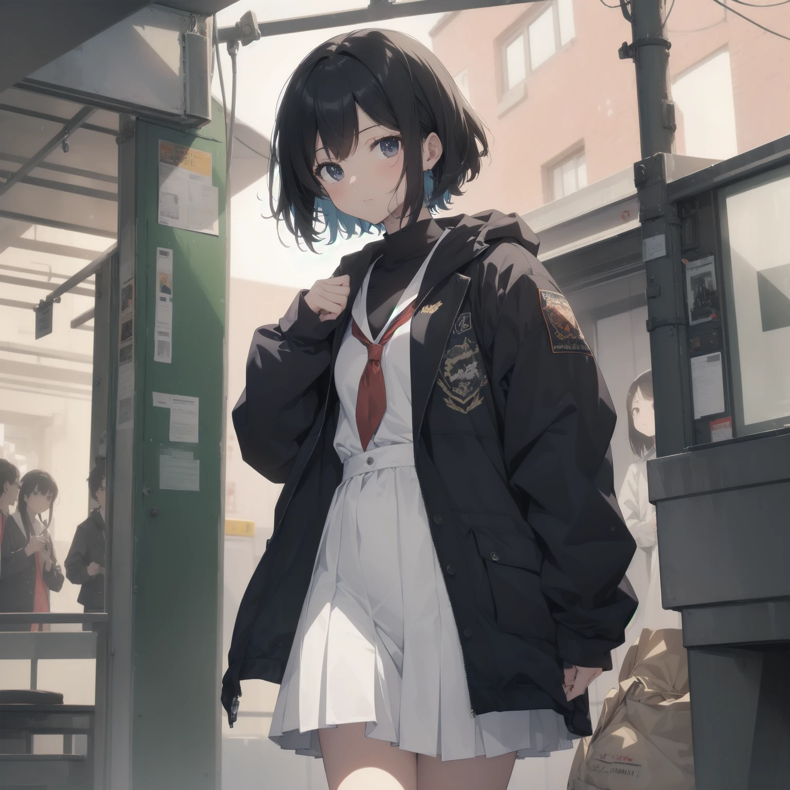 ultra-absurdres-Top quality by artist God, ultra-detailed, high resolution, anime moe artstyle, best anime 8k konachan wallpaper, pixiv contest winner, pool:2810, perfect anatomy,break, 1girl, (Please draw a girl walking sleepily to school alone. )break,(Solo,little female, 13-year-old:1.3),Full limbs, complete fingers,a junior high school student, (very short hair), short cut, flat chest, , small butt, small black eyes, beautiful detailed eyes, well-proportioned iris and pupils, expressive eyes, highres detailed hair, soft expression, salor school_uniform, sailor collar, serahuku, bow, pleated skirt,(Detailed Lighting), (Detailed background), in the School commute route. break,super detailed skin, Best cinematic lighting powered by famous artist, 8k,beauty illustration,photoshop_(medium),very aesthetic,break,((artist:yuureidoushi_(yuurei6214) )), artist:clamp ,artist:carnelian ,artist:kantoku ,