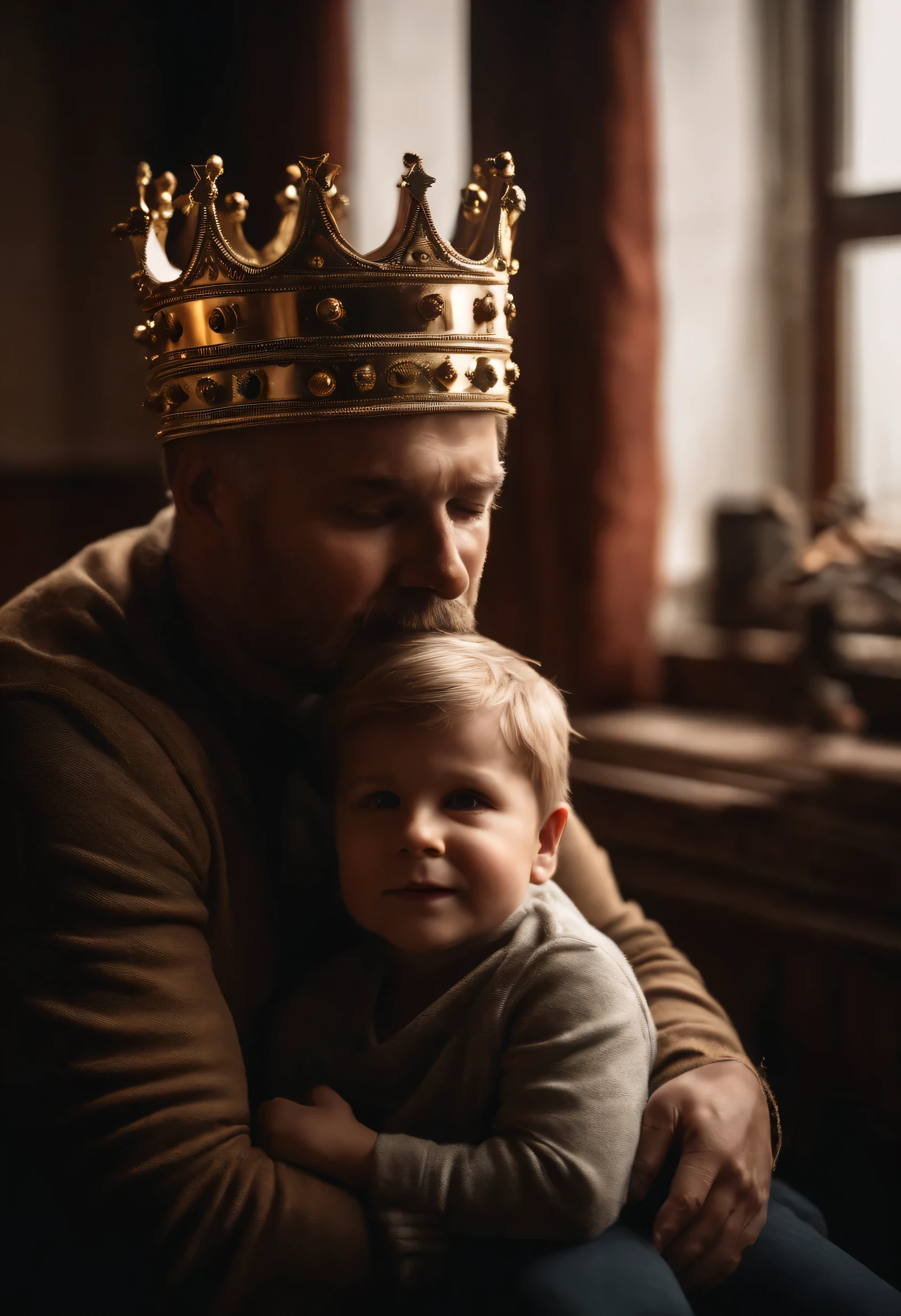 Create an image of a father and son with a crown on their heads