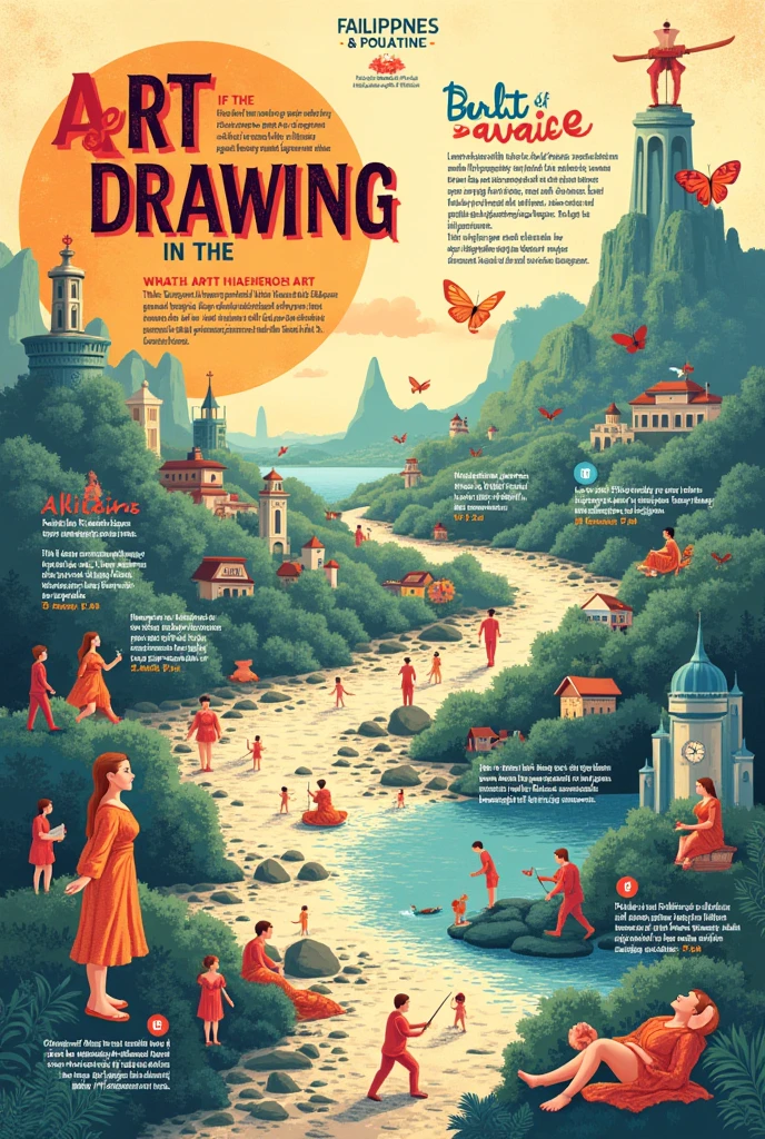 Make a very simple infographic with absolutely no text apart from the title from the philippines where the topic is about drawing