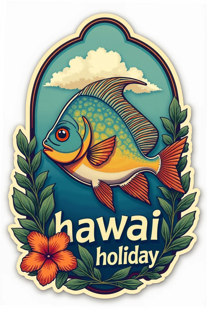 hawai vintage Classic cut sticker , fish, cloud And text "hawai holliday"