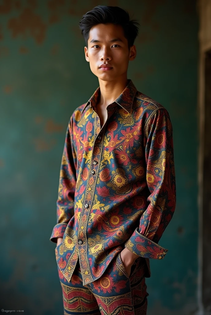 18 year old Indonesian male wearing batik jeans