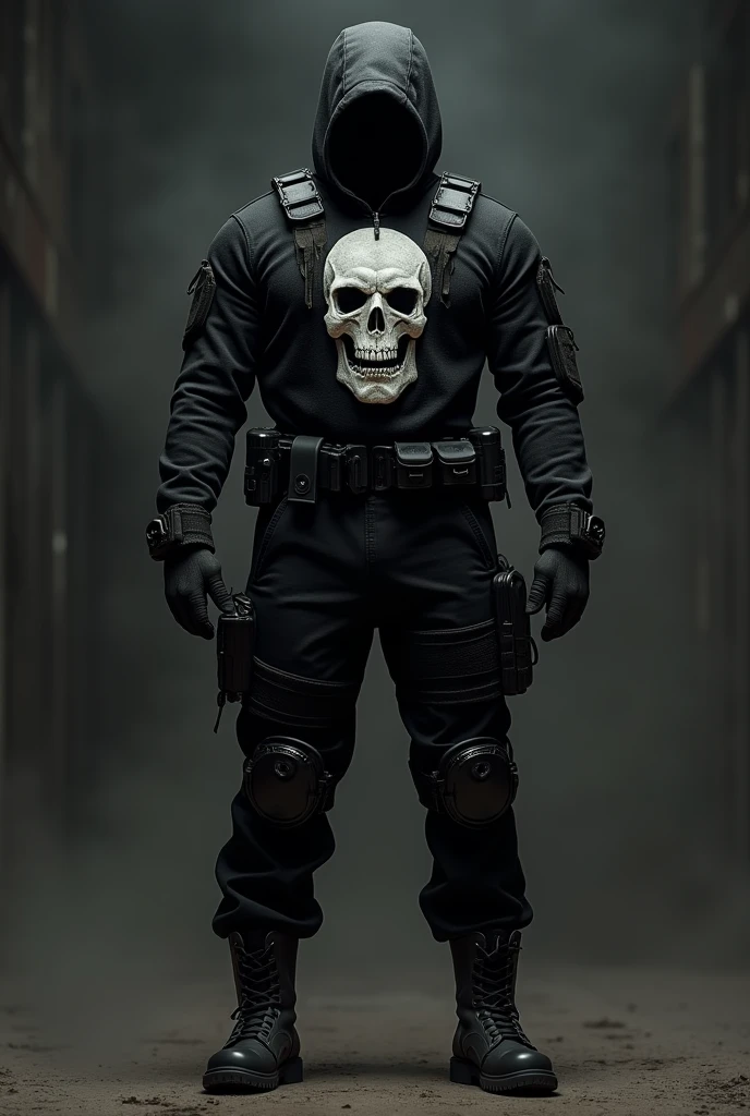 Completely black weapons clothing with a skull 