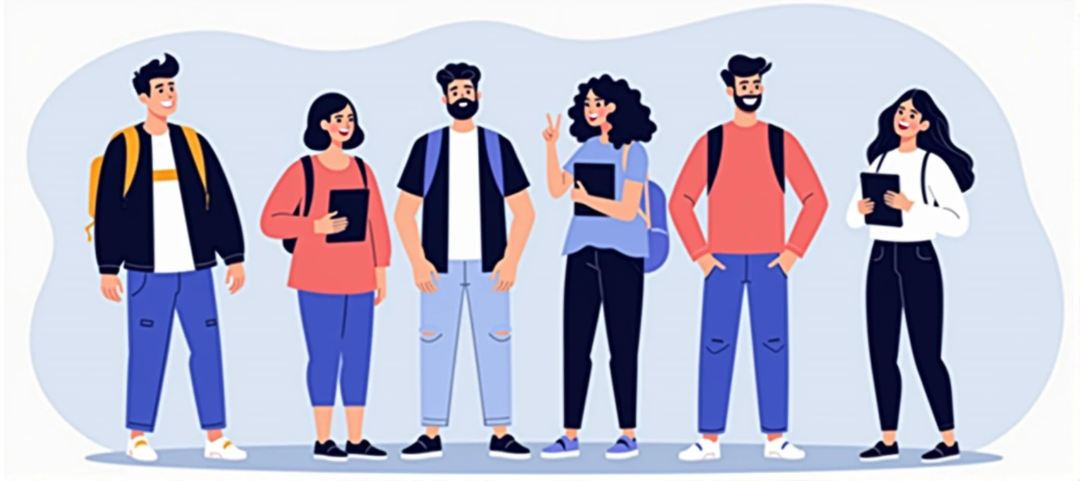 Cheerful college students with books and backpacks standing together. Teen girls and guys meeting and talking. illustration for communication, studying, school friends, youth, teenagers concept