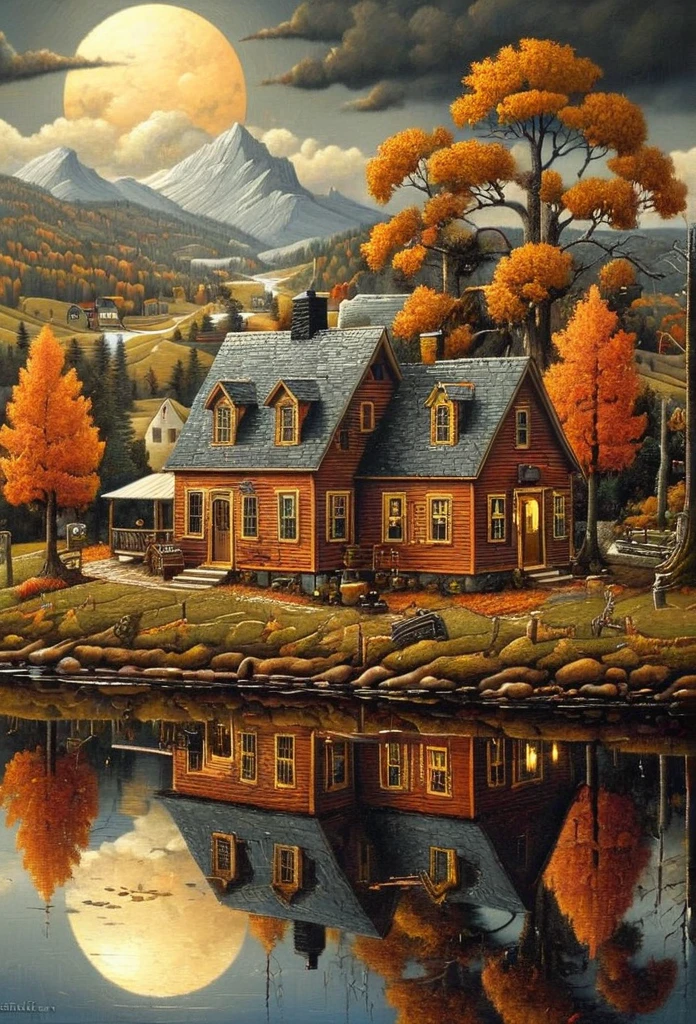 Reflection art, by Charles Wysocki, (best quality, masterpiece, perfect composition, very aesthetic, ultra-detailed, intricate details:1.3)