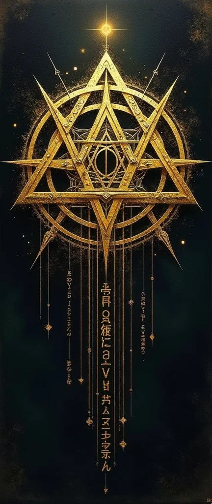 gold on black, mystical geometry, symmetrical, occultism, sigils and runes, forbidden mantra