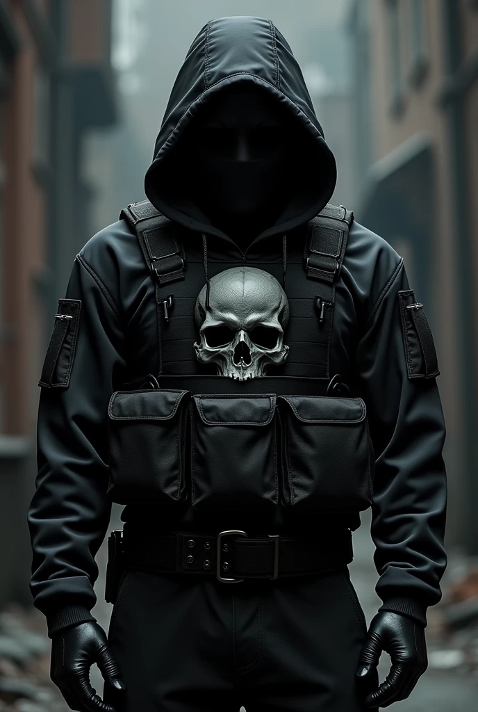 Completely black weapons clothing with a skull 