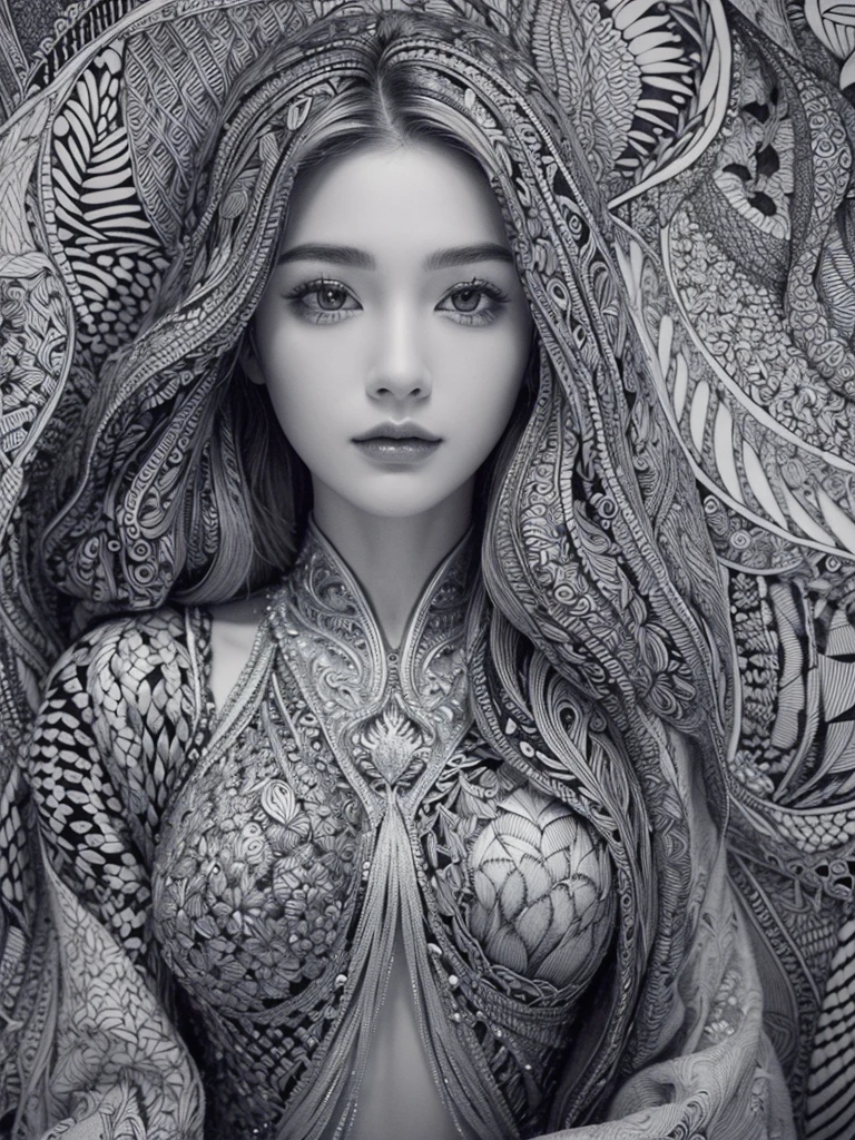 (Photo:1.3), highdetail, (Zentangle :1.3), Intricate, abstract, monochrome, patterns, meditative, highly detailed, (magical, magnificent, masterpiece:1.3), (highly detailed, high quality:1.3)
