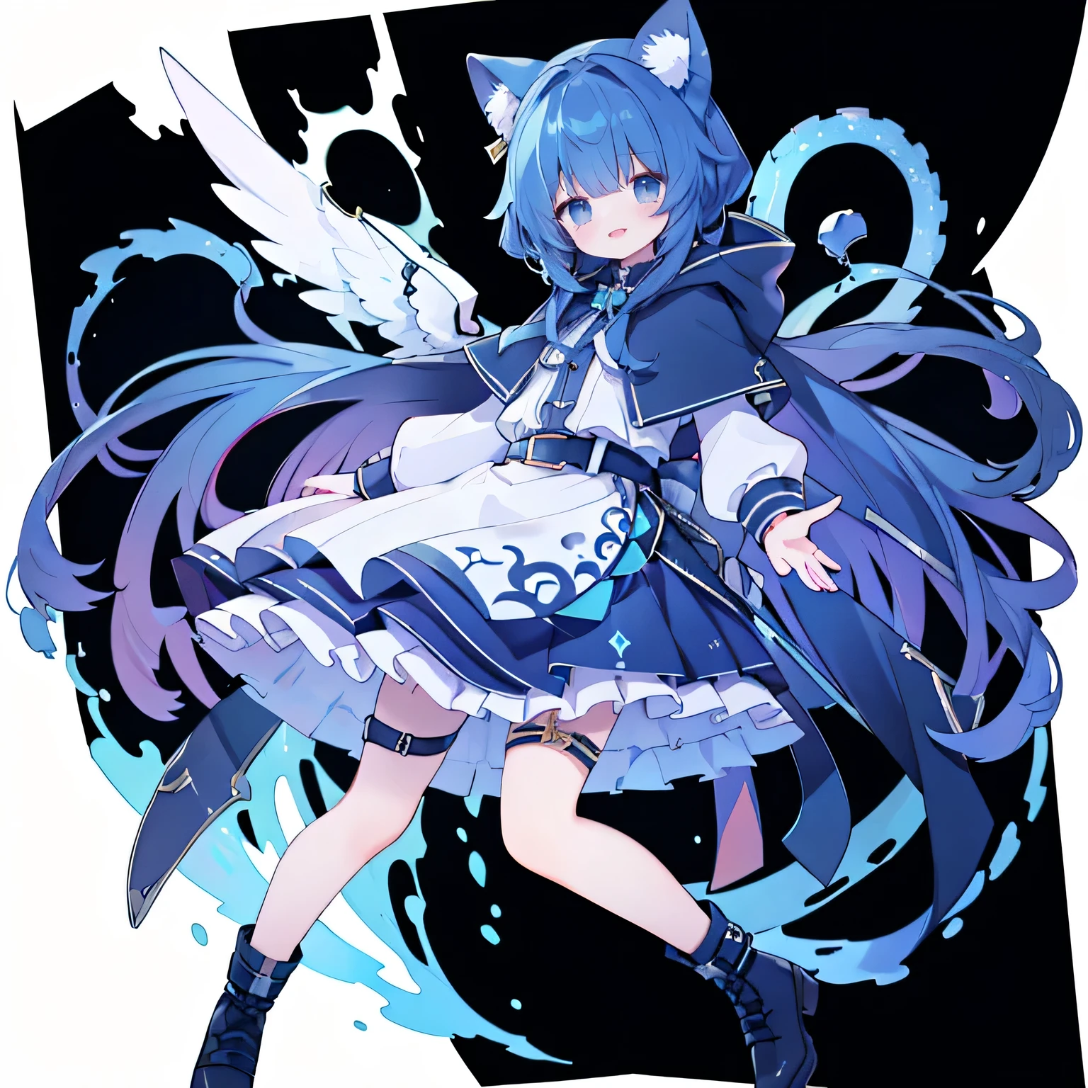 (masterpiece、top-quality、hightquality)、a 15 year old boy、Comes with white hood、The long-haired、dark blue hair 、Stand on white background、snake motif、Laughed、verd s eyes、researcher、character designs、a belt、modern、cyberpunked、neuter、shortpants、face with seams