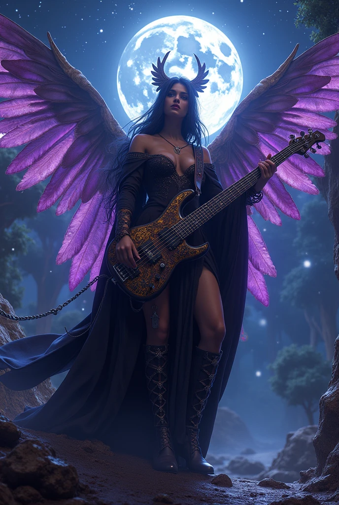 Galaxy nebulas purple stars starry nebula_sky full moon epic spacious night hyper Gorgeous Masterpiece ultra UnrealEngine5 deep path equirectangular_360 MusicHall Beholder❤ Goddess play guitar (😘👩🎀👗guitar) forest global luminescence saturate volumetric Cinematic_Moonlight Lightning_contrast meticulously intricate ultra_ultra high detail_max ultra high quality_ultra high definition_photorealistic optimal ultra_high resolution cgi vfx sfx precise reflection vivid color coded enhanced Octane-rendering UHD XT3 DSLR HDR romm rgb pbr 3dcg fxaa blu-ray enhanced fkaa txaa rtx ssao opengl-shader glsl-shader post-processing post-production cel shading tone-mapping analog ultra_sharpness symmetrical focus angel wings outshone surrounded feathers intertwined dazzling black towering valkyrie wings "Heavy Metal" Will-o'-the-wisp iota pixie sprite kindergarten glamour Chevalier Queen Cosplay ((Voluptuous aristocratic diva tanned skin perfect obvious agate divine cheekbones effects flushed embarrassed ultra beautiful (long black hair with red streaks) (Epic sparkling eyes) Black Turquoise Brown Sapphires Subtle smile Ecstatic pilot teeth tattoos Jacket Floating fringe lazuli pearl Cape Levitating Blouse off-shoulder black dentelle collarbones papillotes black satin revealing breasts felt corsait saffron yellow spinel thick leather skirt wide size nombril belt heart revealing_chastity chain pubic scarlet pubis hairy obvious silk indigo silver ornate gold padlock thighs legs garters gothic boots stainless)) onyx marble ruby ​​background sundrop opal chain chrome flat bands tin lys emerald plasma glyph tourmaline lava magic fire summon milkweed incandescent crystalline chaos creature viceroy monarch conjuration butterfly blooming Home CGSCOSITY invocation strange monster floraison Earth reflection chef-d's tattoo sex nude nsfw miscellaneous multi etc. -