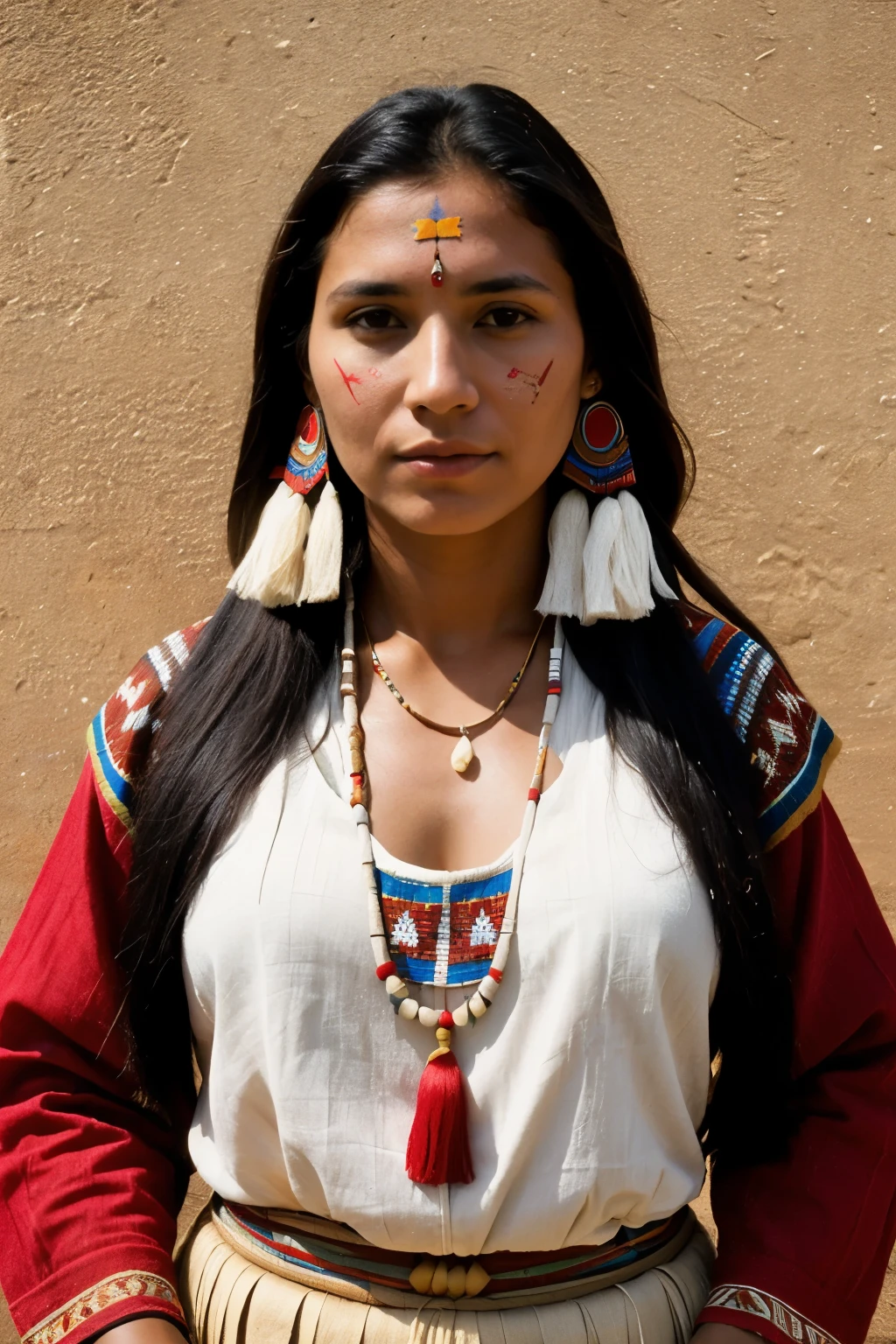 (((realist))), (((Best Quality))), (((Masterpiece))), mujer indigena, 30 years old dressed in typical indigen clothes, super hot, half plane