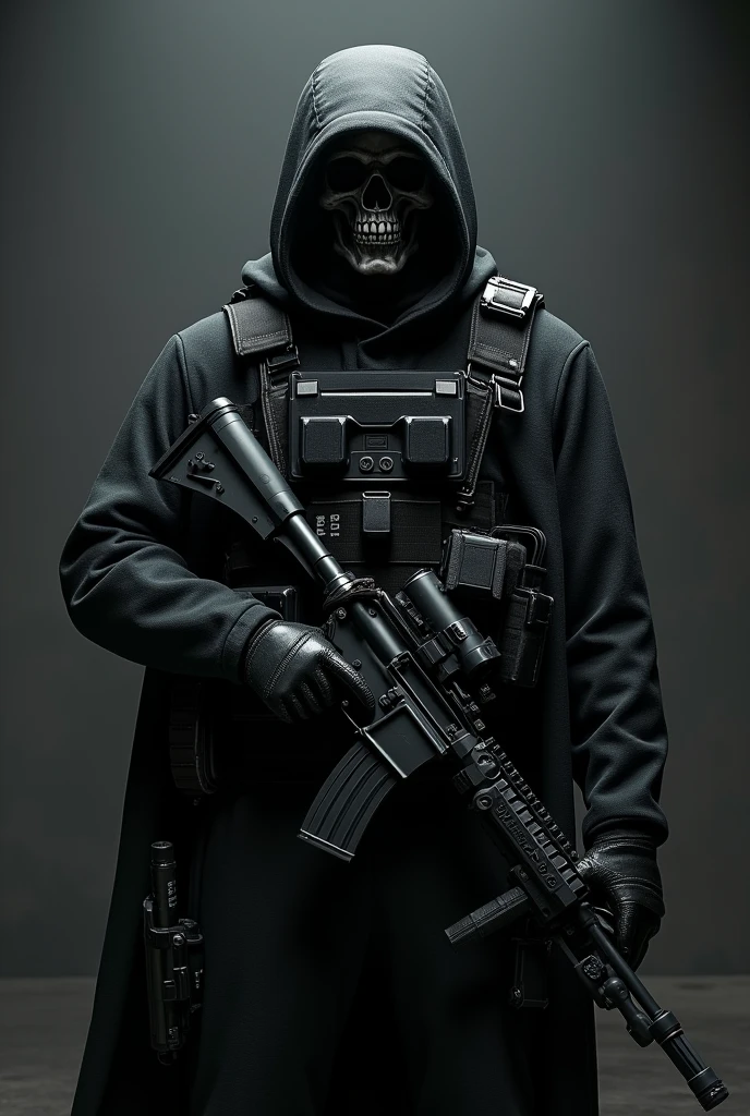 Completely black weapons clothing with a skull