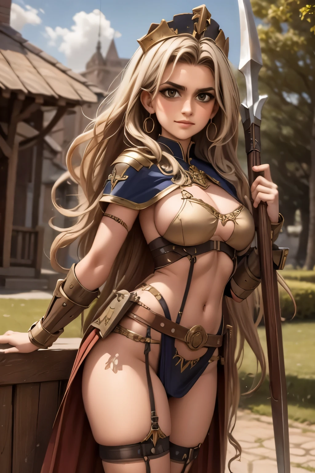 st quality), detailed background, occidental nobless,warrior girl,combat arts,holding halberd,  army