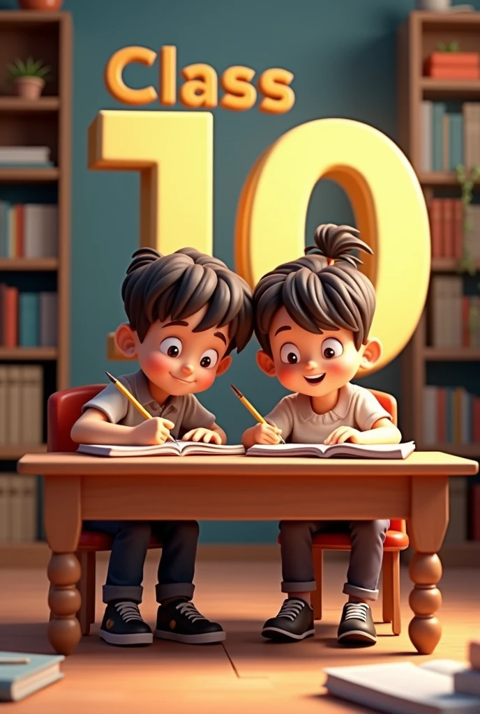 Creat a 3d logo of 10 class background sit a
Hot boy and girl his chair with study of book write his pen on his table in his gaming room up side wall in background write "class 10"