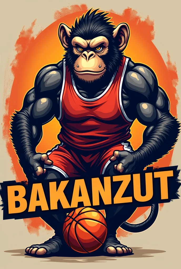 make a logo for a muscular monkey basketball named BAKANZUT