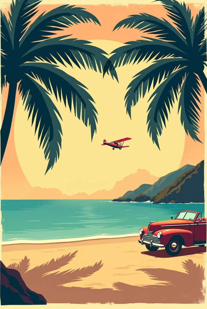 Time To Travel Retro Poster. Tropical coast beach ilustrasi 